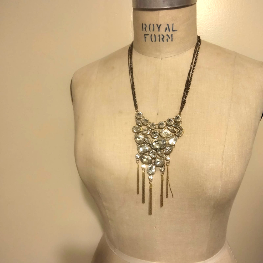 Iris Apfel & Bajalia Clear Rhinestone Gold Toned Statement Necklace